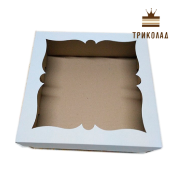 Коробка для торта з фігурним вікном 300*300*110 мм, біла, LP, 3 шт.