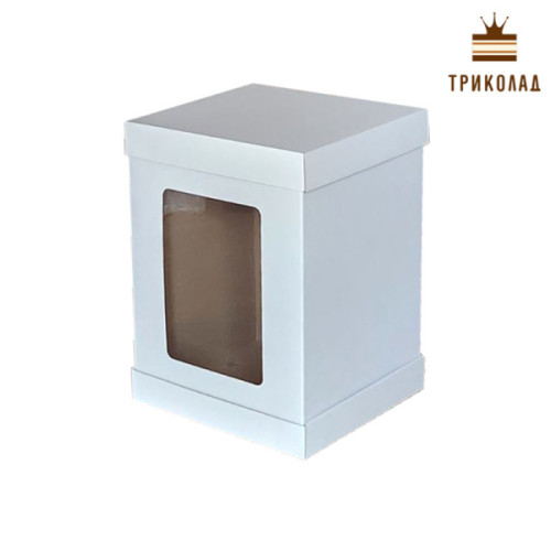 Коробка для торта 350 x 350 x H500 мм з мікрогофри з вікном (1 шт.)