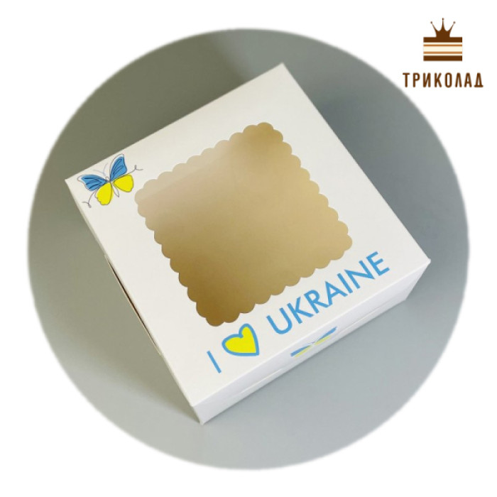 Коробка біла з вікном патріотичний принт метелики бенто 170 х 170 х 90 мм АП набір 3 шт.