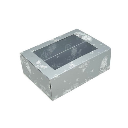 Коробка для макаронів, на два ряди, з вікном, silver 