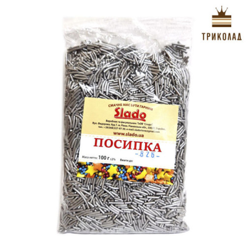 Палички срібні. Посипка-вермішель (826) в пакеті, ТМ Сладо, Україна, нетто 100 г