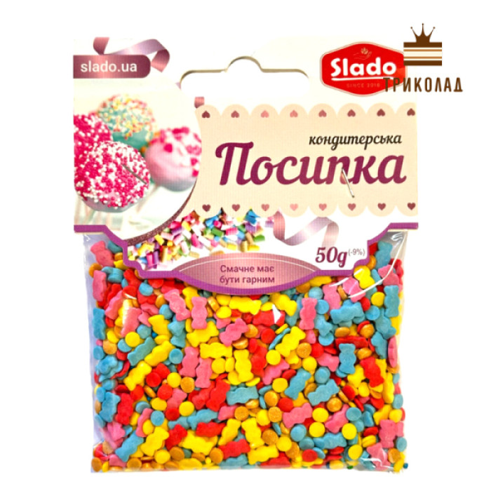 Карамельний карнавальний. Яскравий мікс цукрових посипок (П284). ТМ Сладо, Україна, 50 г Карамельний карнавальний. Яскравий мікс цукрових посипок (П284). ТМ Сладо, Україна, 50 г