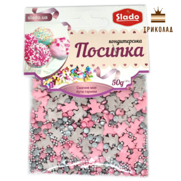 Ведмедики. Рожево-срібний мікс посипок (П276). ТМ Сладо, Україна, 50 г