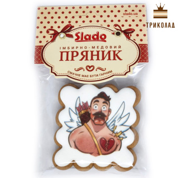 Валентин. Пряник 7,5 х 7,5 см (44 г) імбирно-медовий ТМ Сладо, Україна, 1 шт.