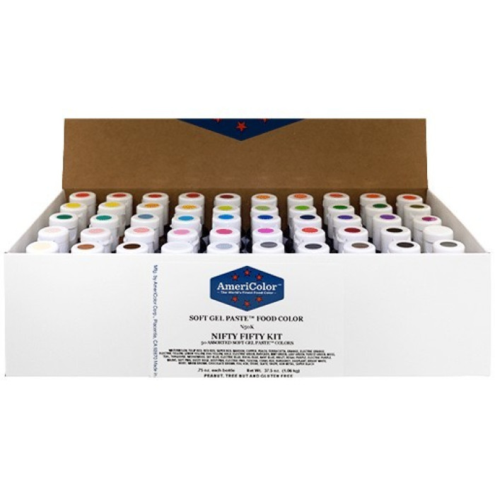 Набір гелевих харчових барвників Soft Gel Paste 50 Color Nifty Fifty Kit, 50 кольорів, 21 г/шт Набір гелевих харчових барвників Soft Gel Paste 50 Color Nifty Fifty Kit, 50 кольорів, 21 г/шт
