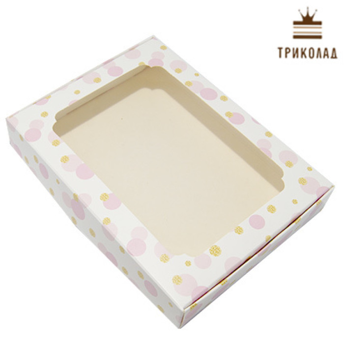 Коробка для пряників з віконцем, 20*15*3 см., рожева горошок, 3 шт. Коробка для пряників з віконцем, 20*15*3 см., рожева горошок, 3 шт.