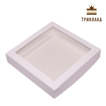 Коробка для пряників, 15*15*3 см, біла з рівним вікном, 3 шт.