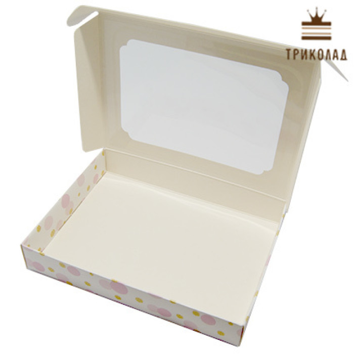 Коробка для пряників з вікном, 20*15*3 см., блакитний горох, 3 шт. Коробка для пряників з вікном, 20*15*3 см., блакитний горох, 3 шт.
