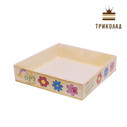Коробка для пряників, 16*16*3,5 см, з прозорою кришкою, принт 