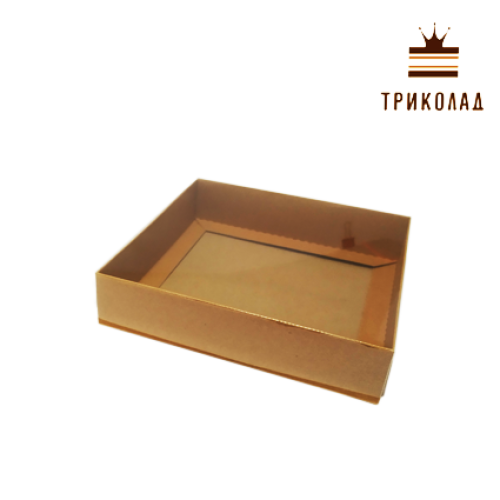 Коробка прянична 16*16*3,5 см крафт із прозорою кришкою, 3 шт
