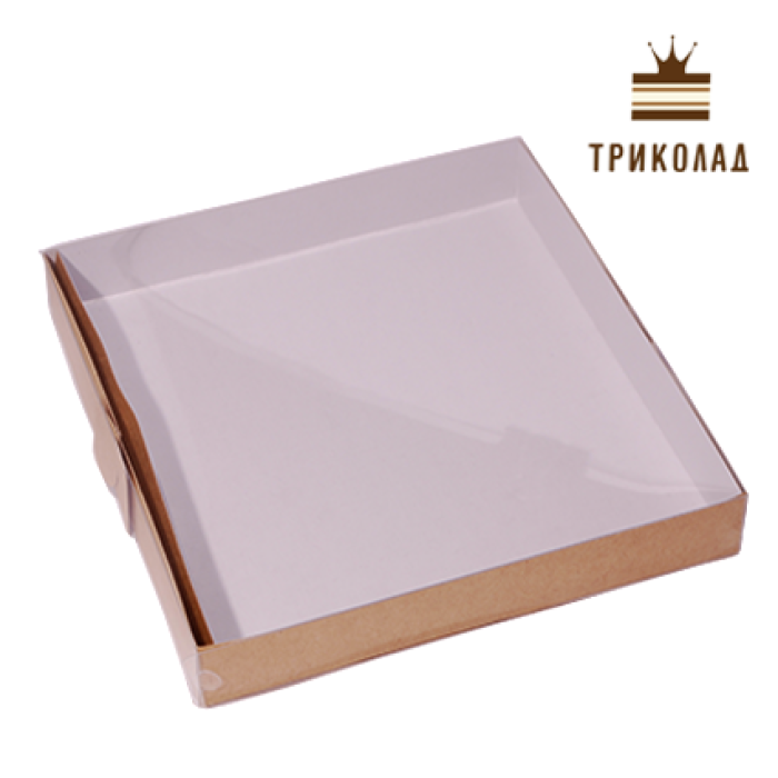 Коробка для пряників 20*19*3 з пластиковою кришкою, крафт, 3 шт.
