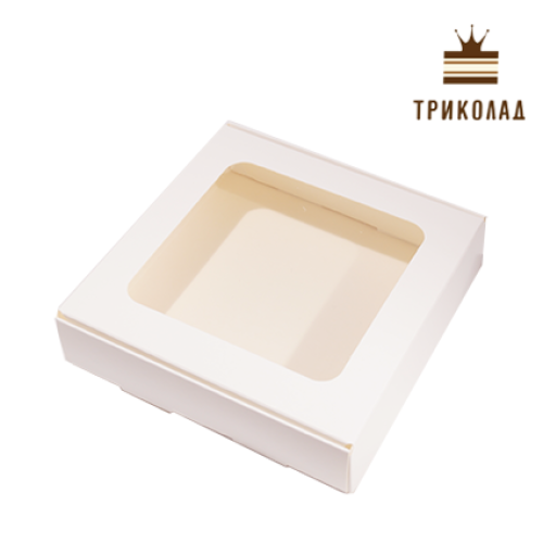 Прянична коробка з вікном біла (одна частина) 15*15*3,5 см, 3 шт.