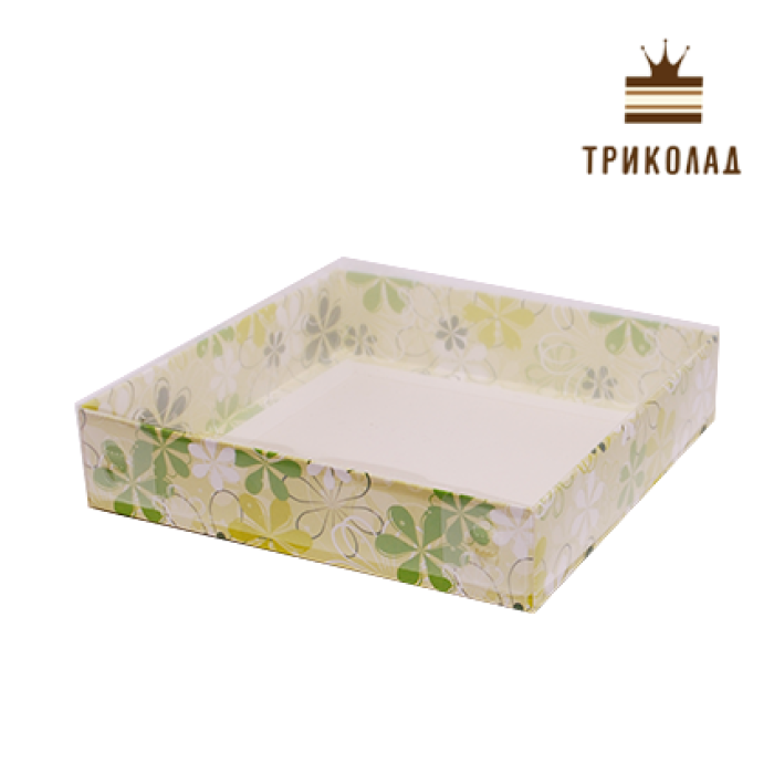 Коробка пряникова, 16*16*3,5 см., з прозорою кришкою, принт Коробка пряникова, 16*16*3,5 см., з прозорою кришкою, принт