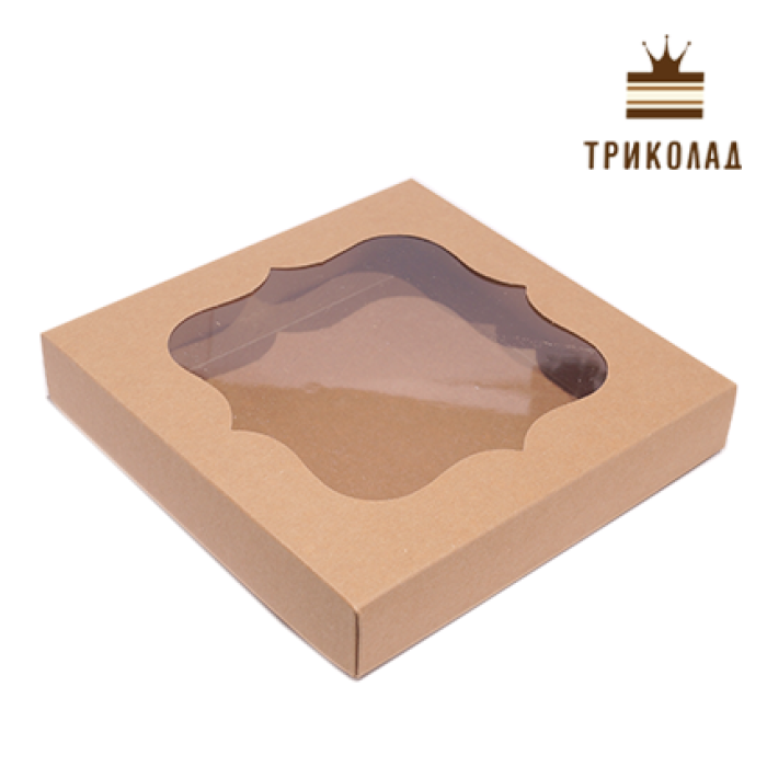 Коробка для пряників крафт з вікном 200*200*35 мм, ТМ Cresco