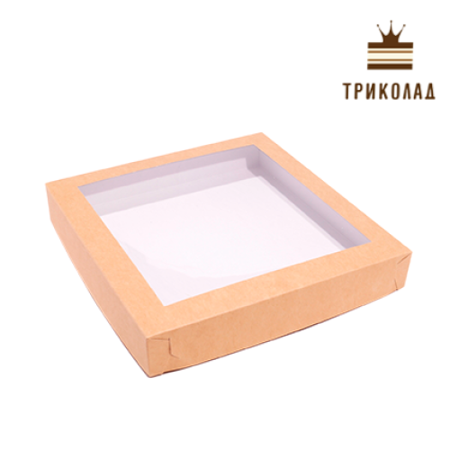 Коробка для пряників з вікном, крафт 20*19*3 см, 3 шт.