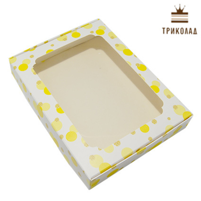 Коробка для пряників із вікном, 20*15*3 см., жовтий горошок, 3 шт. Коробка для пряників із вікном, 20*15*3 см., жовтий горошок, 3 шт.