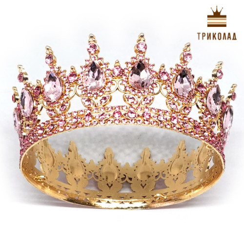 Корона Золото / Рожеві стрази D=120 H=55 мм (Китай) 1 шт.