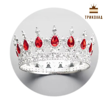 Корона середня Срібло / Рубін червоний D=80 H=45 мм (Китай) 1 шт.