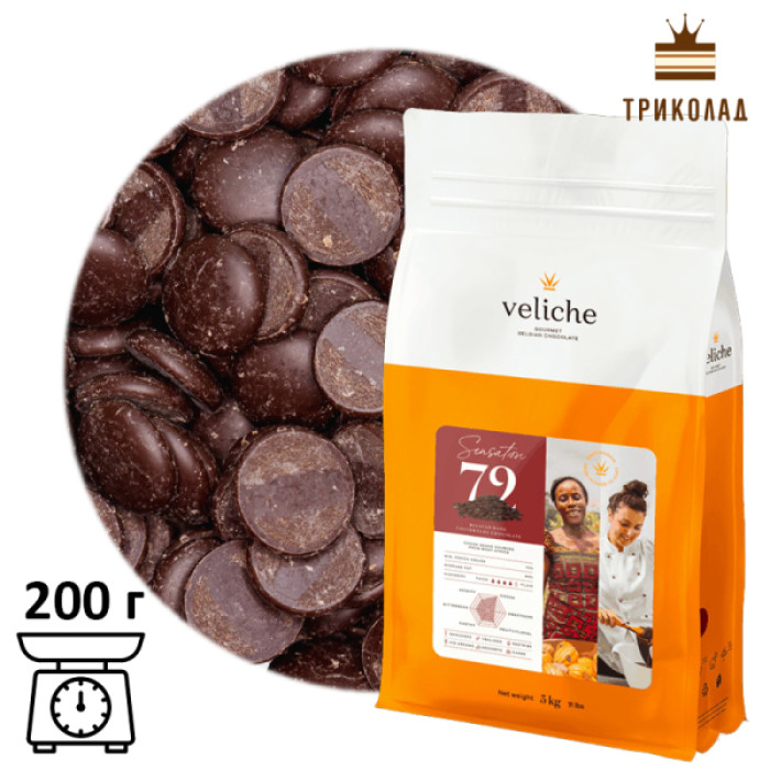 Шоколад чорний Sensation 72% в краплях ТМ Veliche, 200 г Шоколад чорний Sensation 72% в краплях ТМ Veliche, 200 г