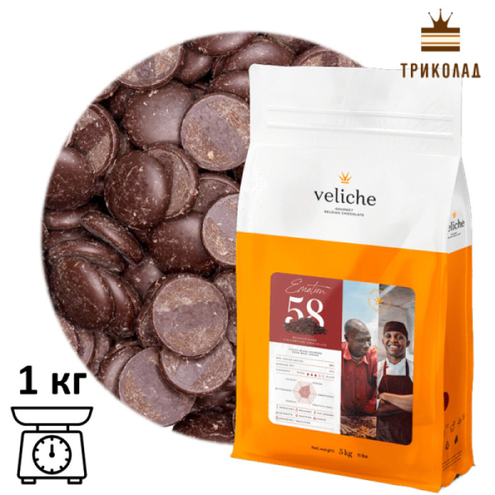 Шоколад чорний Emotion 58% в краплях TM Veliche, 1 кг Шоколад чорний Emotion 58% в краплях TM Veliche, 1 кг
