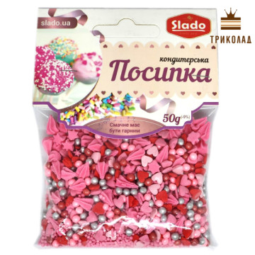 Рожеві перли. Посипка-коктейль (П633) у пакеті, ТМ Сладо, Україна, нетто 50 г
