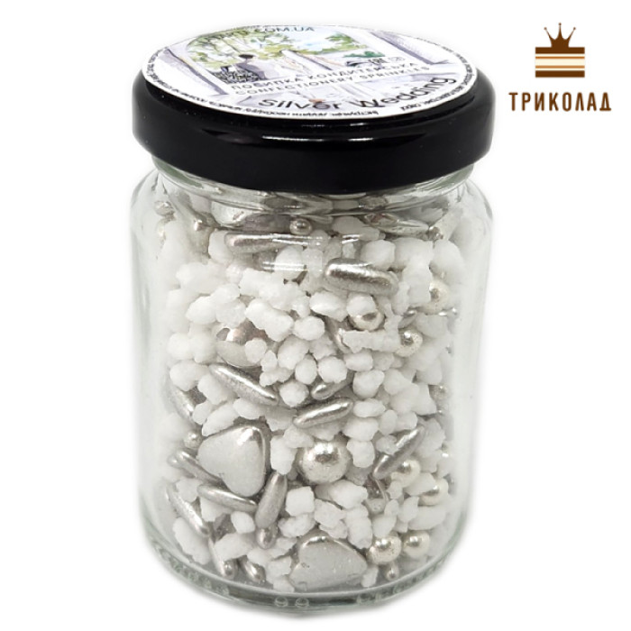 Посипка кондитерська Silver Wedding ТМ Latarte банка 106 мл Посипка кондитерська Silver Wedding ТМ Latarte банка 106 мл