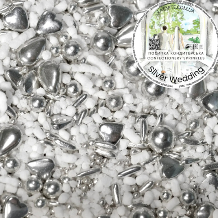 Посипка кондитерська Silver Wedding ТМ Latarte банка 106 мл Посипка кондитерська Silver Wedding ТМ Latarte банка 106 мл