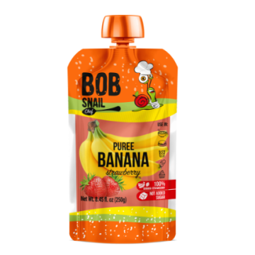 Банан - полуниця. ТМ Bob Snail, фруктове пюре пастеризоване, без цукру, 250 г