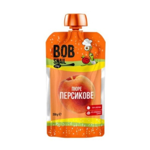 Персик, ТМ Bob Snail, пюре фруктове, пастеризоване, без цукру, 250 г