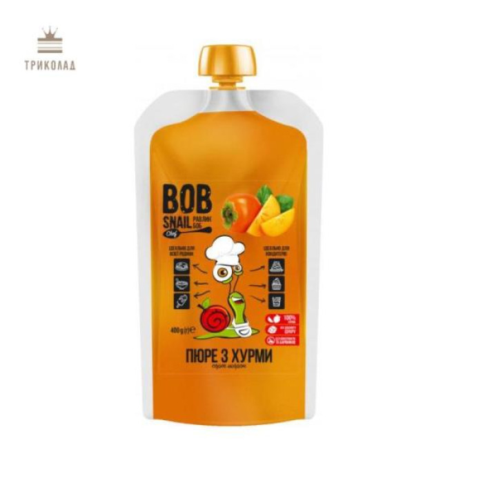 Хурма, ТМ Bob Snail, фруктове пюре, пастеризоване, без цукру, 400 г Хурма, ТМ Bob Snail, фруктове пюре, пастеризоване, без цукру, 400 г