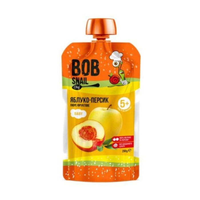 Яблуко-Персик, TM Bob Snail, фруктове пюре пастеризоване, без цукру, 250 г Яблуко-Персик, TM Bob Snail, фруктове пюре пастеризоване, без цукру, 250 г
