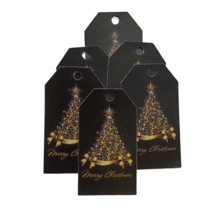 Бірка Золота ялинка (Merry Christmas) 50*90 мм, 8 шт Бірка Золота ялинка (Merry Christmas) 50*90 мм, 8 шт