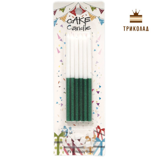Свічка з зеленим блиском 13 см. Китай, набір 6 шт.
