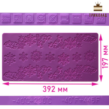 Сніжинки JSC2387 Мат силіконовий для гнучкого айсингу 392 х 197 х 2 мм. Китай, 1 шт.