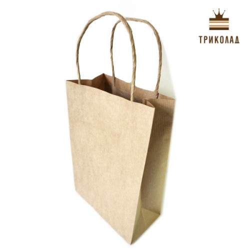 Пакети крафт (еко-бамбук) з ручками 16 х 8 х h22 см, Китай, 1 шт.
