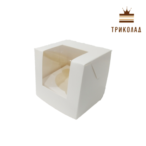 Коробка на 1 капкейк з вікном (85*85, h90 мм), біла, Cbox, 3 шт.