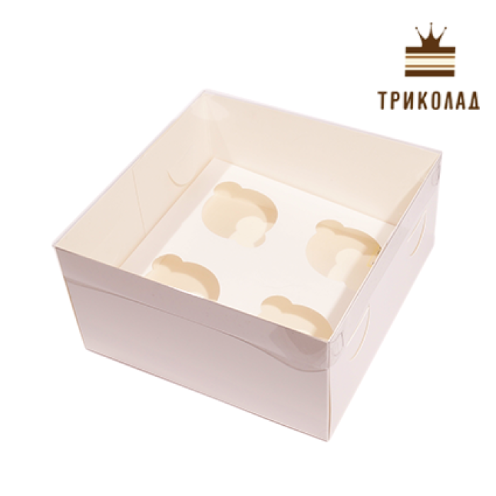 Коробка на 4 кекси з пластиковою кришкою 200*200*105 мм, LP, 3 шт.