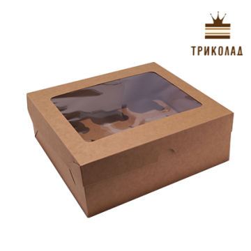 Коробка на 9 капкейків із вікном, 240*250*90 мм крафт, LP, 3 шт.