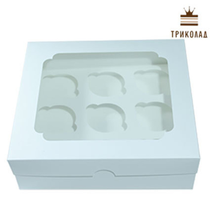 Коробка для 9 капкейків з віконцем біла, 25*24*9 см, 3 шт