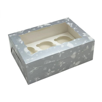 Коробка на 6 капкейків із вікном silver 255х180х90 мм, Cbox, 3 шт