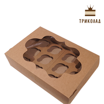 Коробка для 12 капкейків з вікном, 354*241*90 мм крафт, LP, 3 шт.