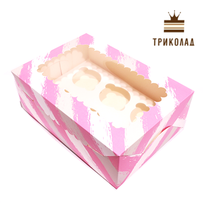 Коробка для 6 капкейків із вікном рельєф Коробка для 6 капкейків із вікном рельєф