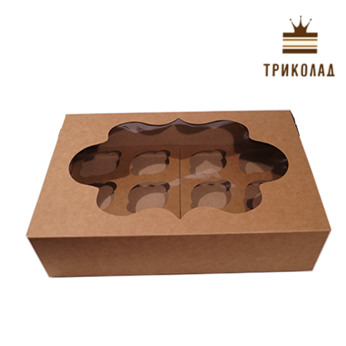 Коробка для 12 капкейків з вікном, 354*241*90 мм крафт, LP, 3 шт. Коробка для 12 капкейків з вікном, 354*241*90 мм крафт, LP, 3 шт.
