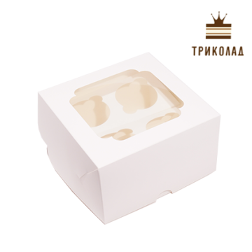 Коробка на 4 капкейка з вікном, 17,2*17,2*10 см., біла, 3 шт.