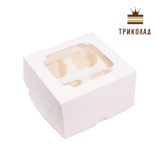 Коробка на 4 капкейка з вікном, 17,2*17,2*10 см., біла, 3 шт.