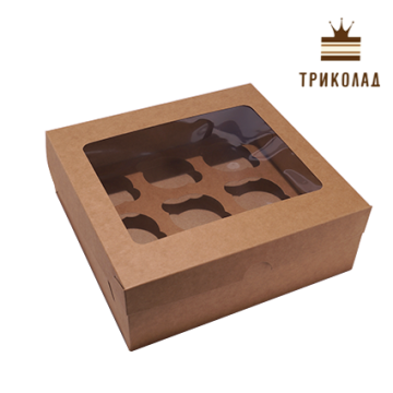 Коробка на 9 капкейків із вікном, 240*250*90 мм крафт, LP, 3 шт.