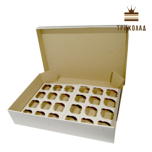 Коробка для 24 капкейків 475*331*90 мм, біла, 3 шт.