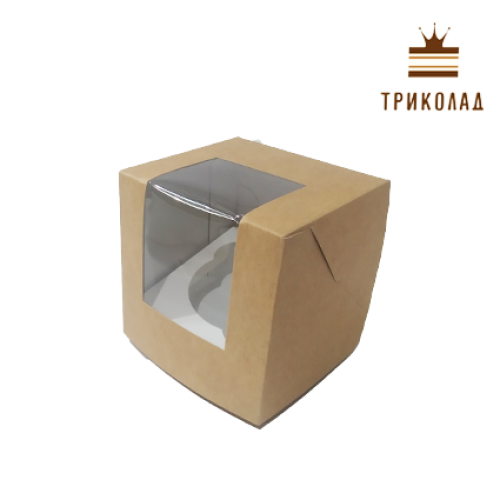 Коробка на 1 капкейк з вікном (85*85, h90 мм), крафт, Cbox, 3 шт.