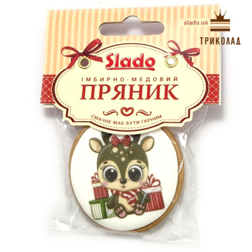 Окате оленятко. Пряник D=6,5 см (25 г) імбирно-медовий ТМ Сладо, Україна, 1 шт.