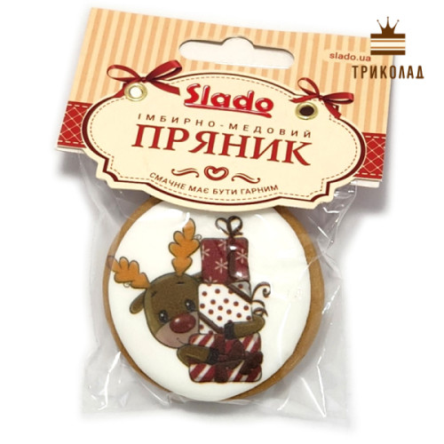 Оленятко з золотими ріжками. Пряник D=6,5 см (25 г) імбирно-медовий ТМ Сладо, Україна, 1 шт.